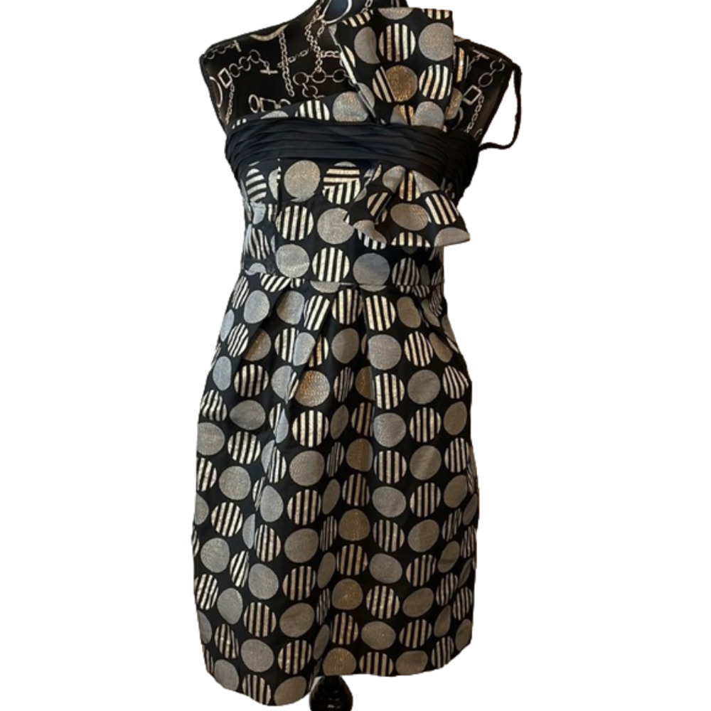 Plastic Island NWT Black Gold Silver Strapless Evening Party Dress Size Medium